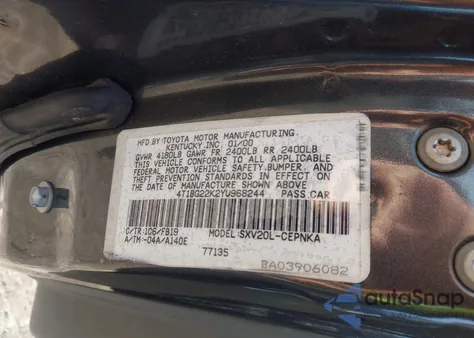 2000 Toyota Camry Le из США, поврежденный, VIN 4T1BG22K2YU968244